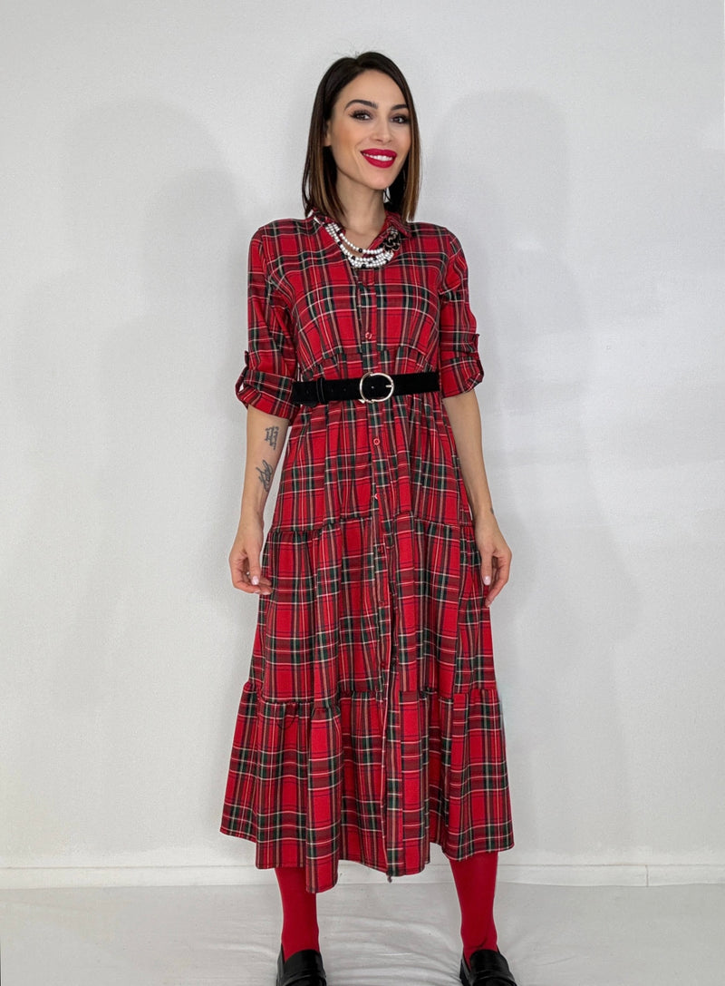 Abito tartan rosso FEDERICA BI