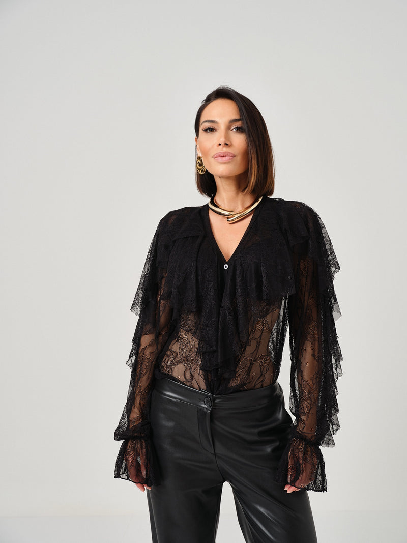 Camicia nera in pizzo volant FEDERICA BI