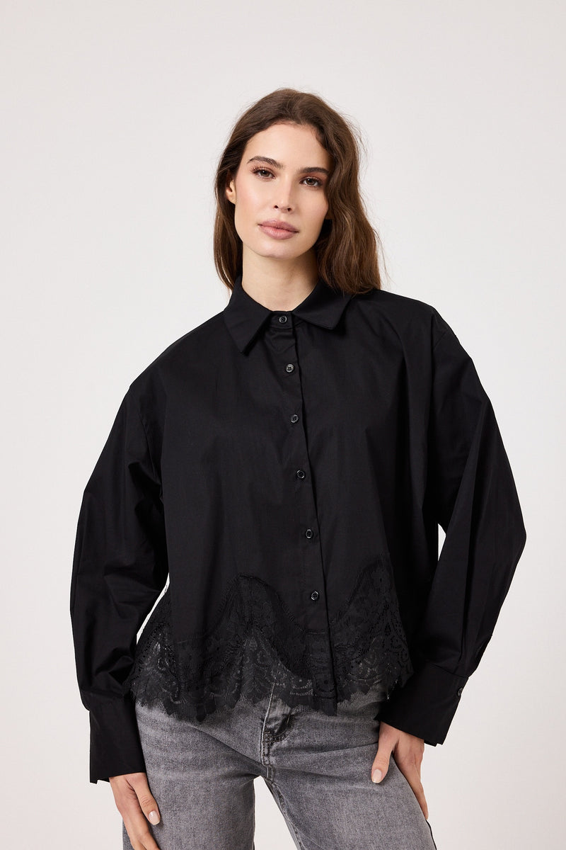 Camicia in cotone e pizzo FEDERICA BI ( bianca e nera )