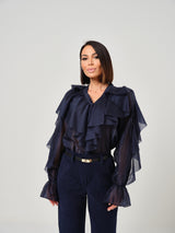 Pantalone in velluto blu navy FEDERICA BI