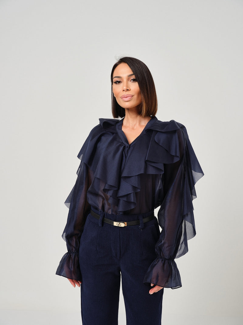 Pantalone in velluto blu navy FEDERICA BI