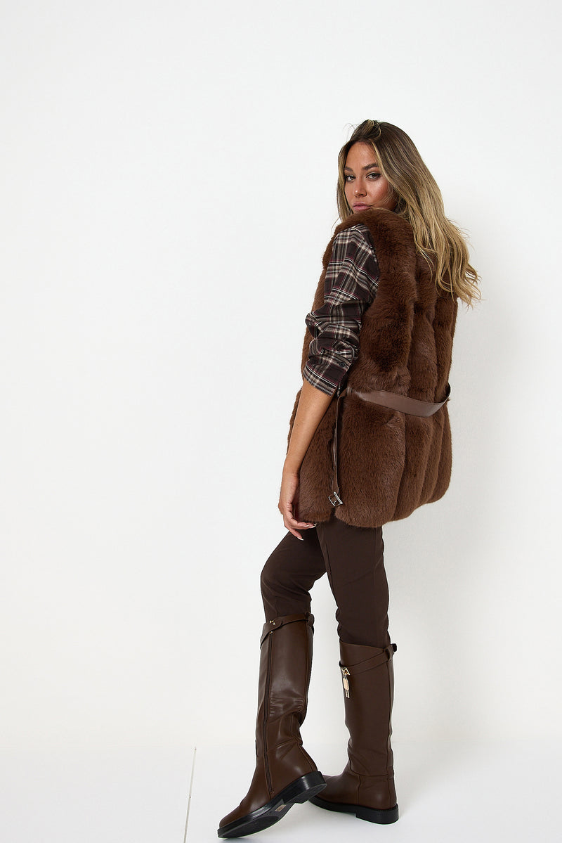 Gilet in ecopelliccia marrone FEDERICA BI