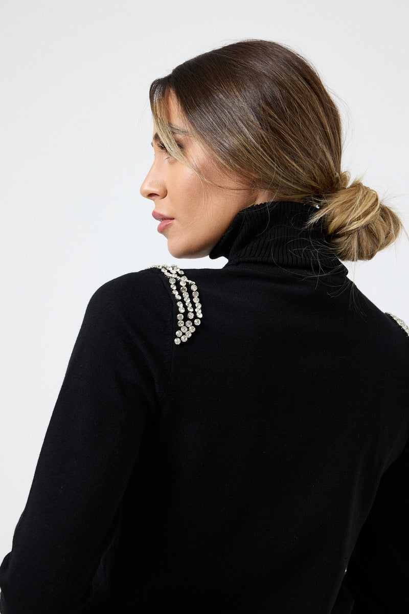 Maglia collo altro cristalli FEDERICA BI ( più colori )