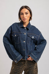 Giacca blu denim cristalli FEDERICA BI