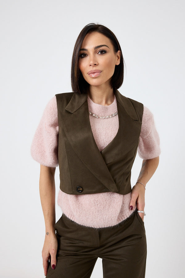 Gilet in ecosuede verde FEDERICA BI