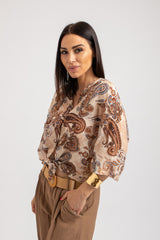 Camicia batik beige e cioccolato FEDERICA BI