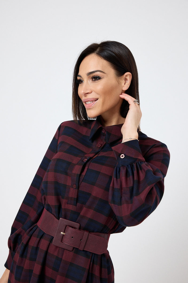 Abito tartan blu bordeaux FEDERICA BI