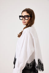 Camicia in cotone e pizzo FEDERICA BI ( bianca e nera )