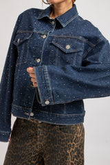 Giacca blu denim cristalli FEDERICA BI