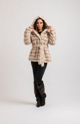 Ecopelliccia beige con cappuccio FEDERICA BI