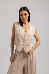 Gilet in lino beige FEDERICA BI
