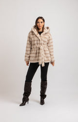 Ecopelliccia beige con cappuccio FEDERICA BI