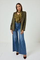 Blazer in velluto verde militare