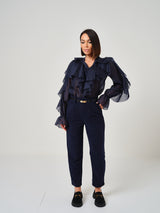 Pantalone in velluto blu navy FEDERICA BI