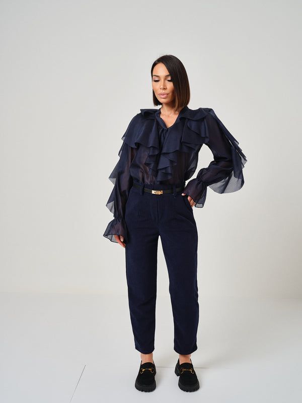 Pantalone in velluto blu navy FEDERICA BI