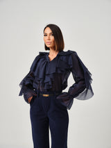 Camicia blu navy volant FEDERICA BI