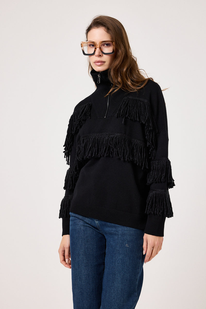 Cardigan con zip e frange FEDERICA BI ( vari colori )