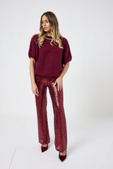 Pantalone in paillettes bordeaux FEDERICA BI