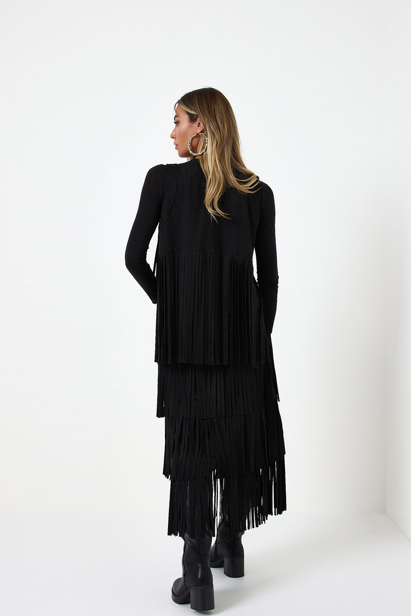 Gonna nera in ecosuede con frange FEDERICA BI