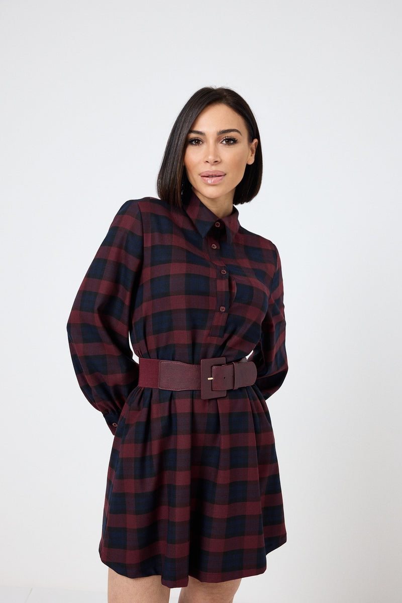 Abito tartan blu bordeaux FEDERICA BI