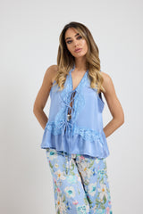 Pantalone in cotone azzurro FEDERICA BI