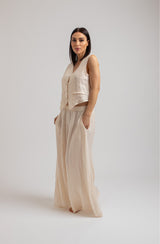 Pantalone in lino crema FEDERICA BI