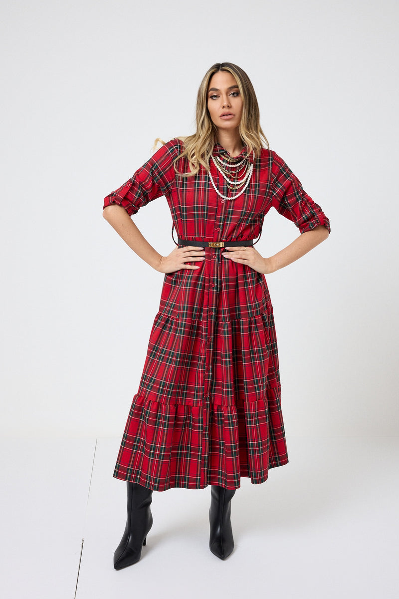 Abito tartan rosso FEDERICA BI