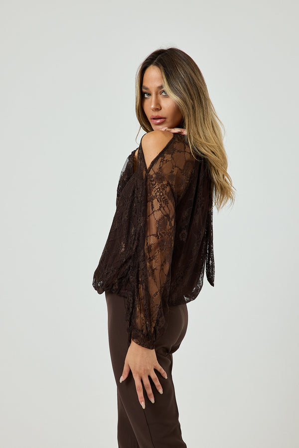 Camicia in pizzo marrone FEDERICA BI