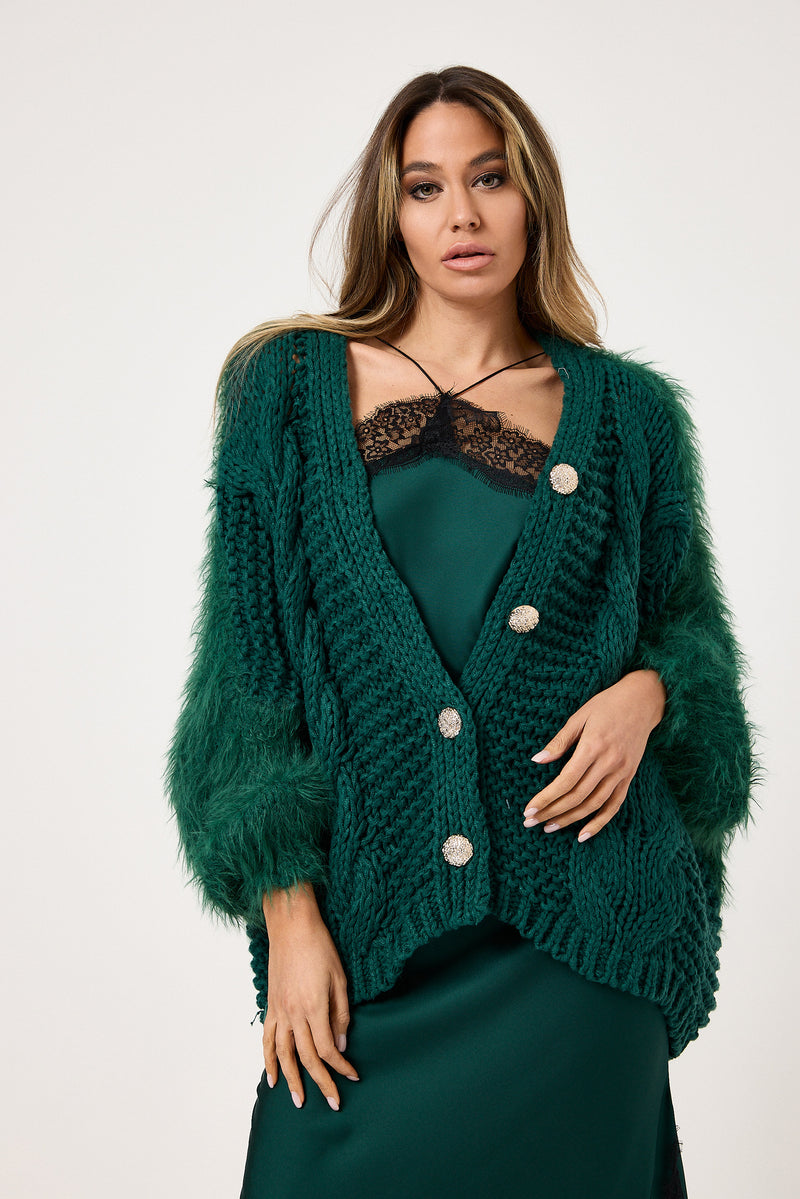 Cardigan treccia e ciniglia FEDERICA BI ( vari colori )