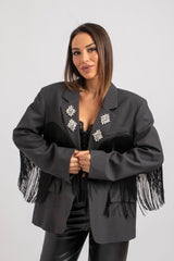 Blazer grigio gioiello e frange FEDERICA BI