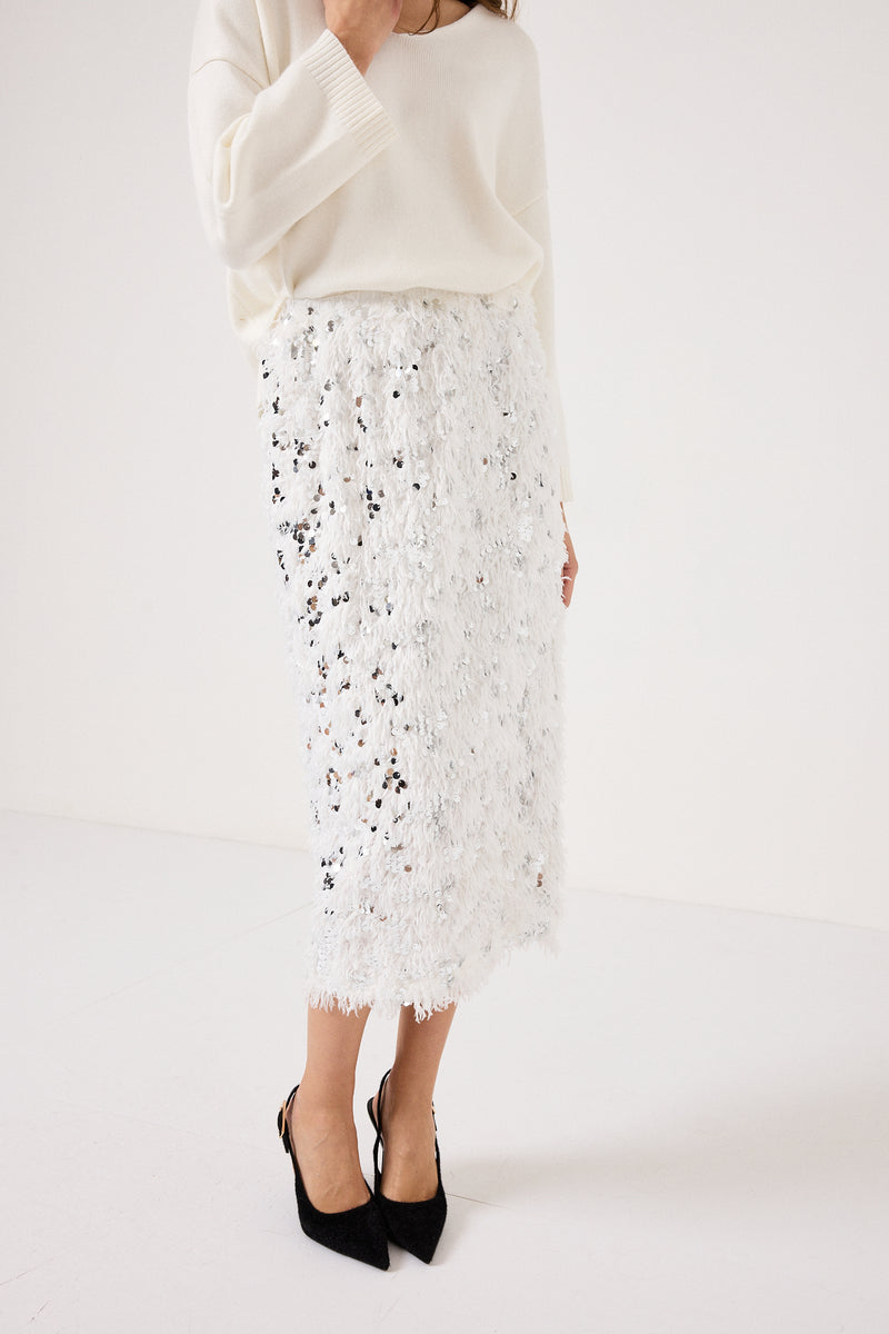 Gonna bianca piume e paillettes FEDERICA BI