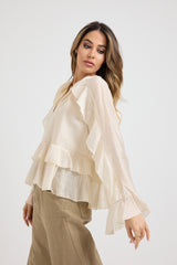 Camicia beige volant FEDERICA BI