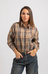 Camicia tartan cristallini e spilla FEDERICA BI