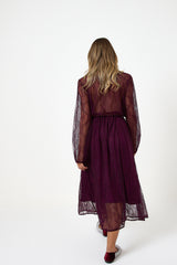 Abito lungo in pizzo bordeaux FEDERICA BI