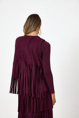 Gilet bordeaux con frange in ecosuede FEDERICA BI