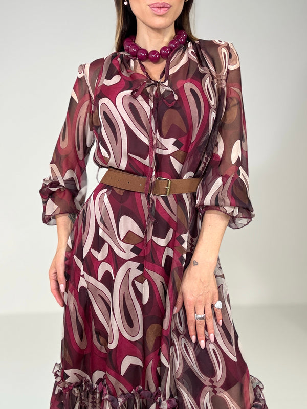 Abito in chiffon bordeaux FEDERICA BI