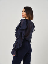 Camicia blu navy volant FEDERICA BI