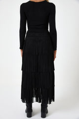 Gonna nera in ecosuede con frange FEDERICA BI