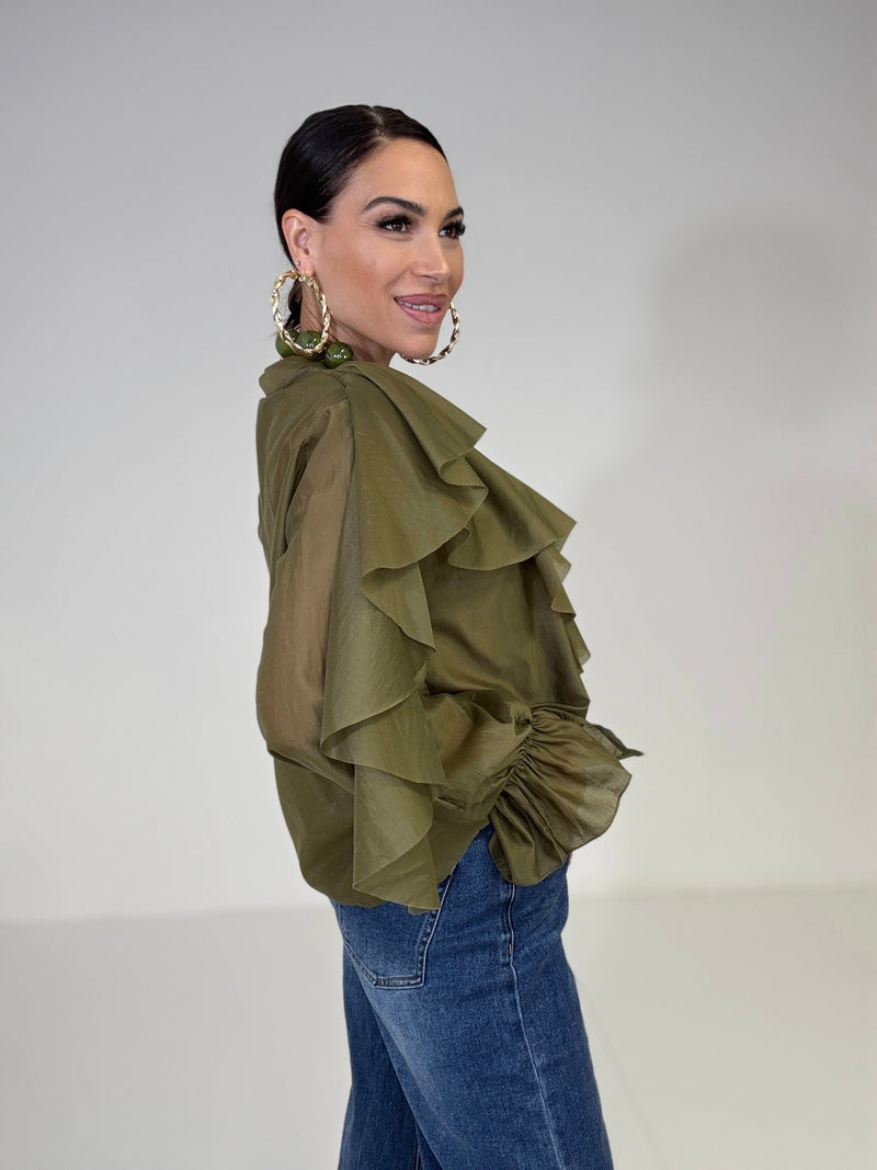 Camicia verde oliva volant FEDERICA BI