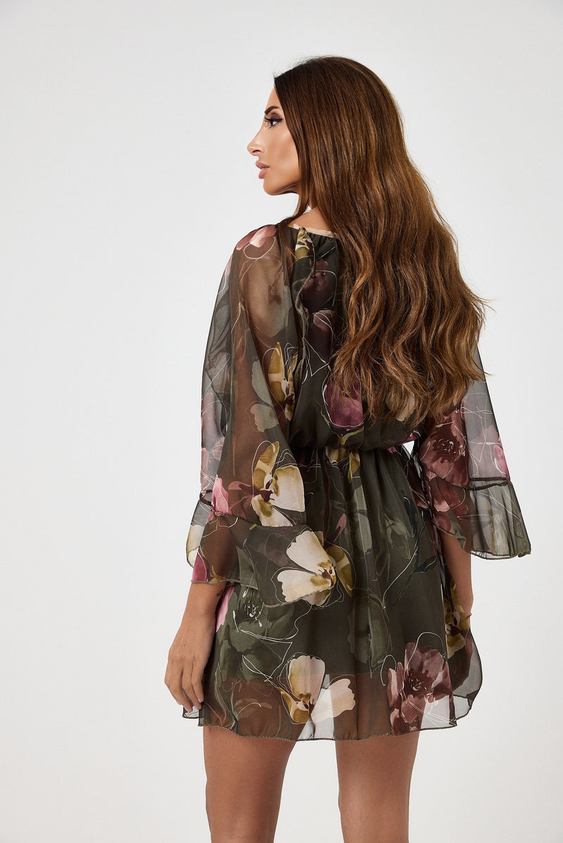 Abito in chiffon fantasia verde FEDERICA BI