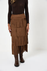 Gonna camel in ecosuede con frange FEDERICA BI
