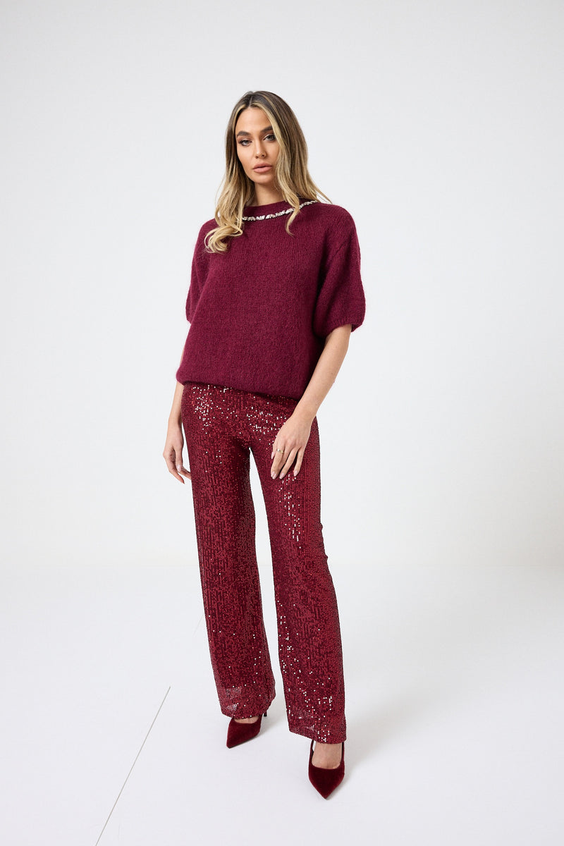 Pantalone in paillettes bordeaux FEDERICA BI