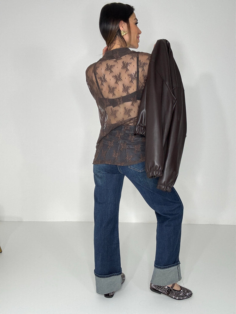 Camicia marrone in pizzo FEDERICA BI