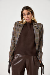 Blazer tartan con frange e spille gioiello FEDERICA BI