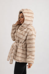 Ecopelliccia beige con cappuccio FEDERICA BI