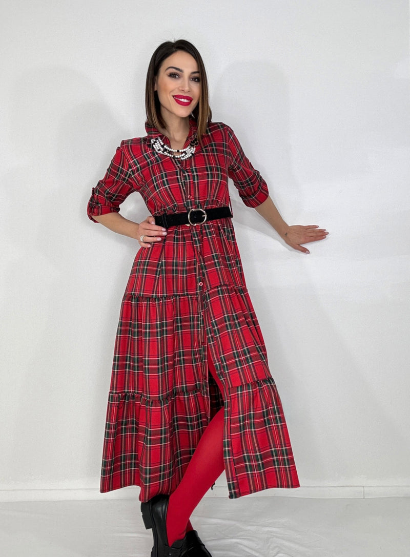 Abito tartan rosso FEDERICA BI