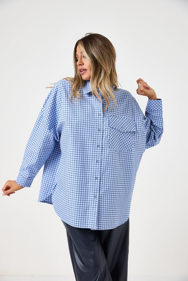 Camicia a quadri azzurra blu FEDERICA BI