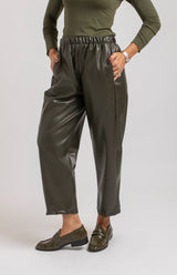 Pantalone in ecopelle verde militare FEDERICA BI