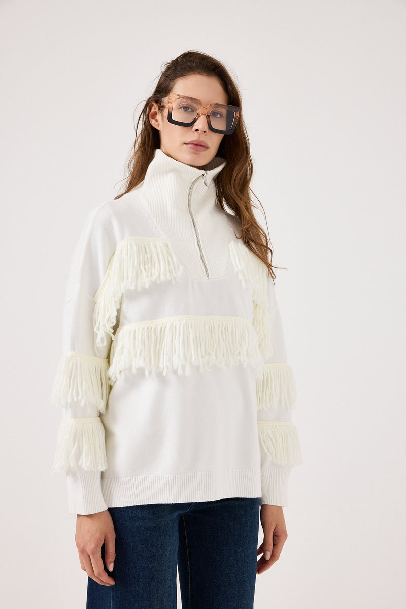 Cardigan con zip e frange FEDERICA BI ( vari colori )