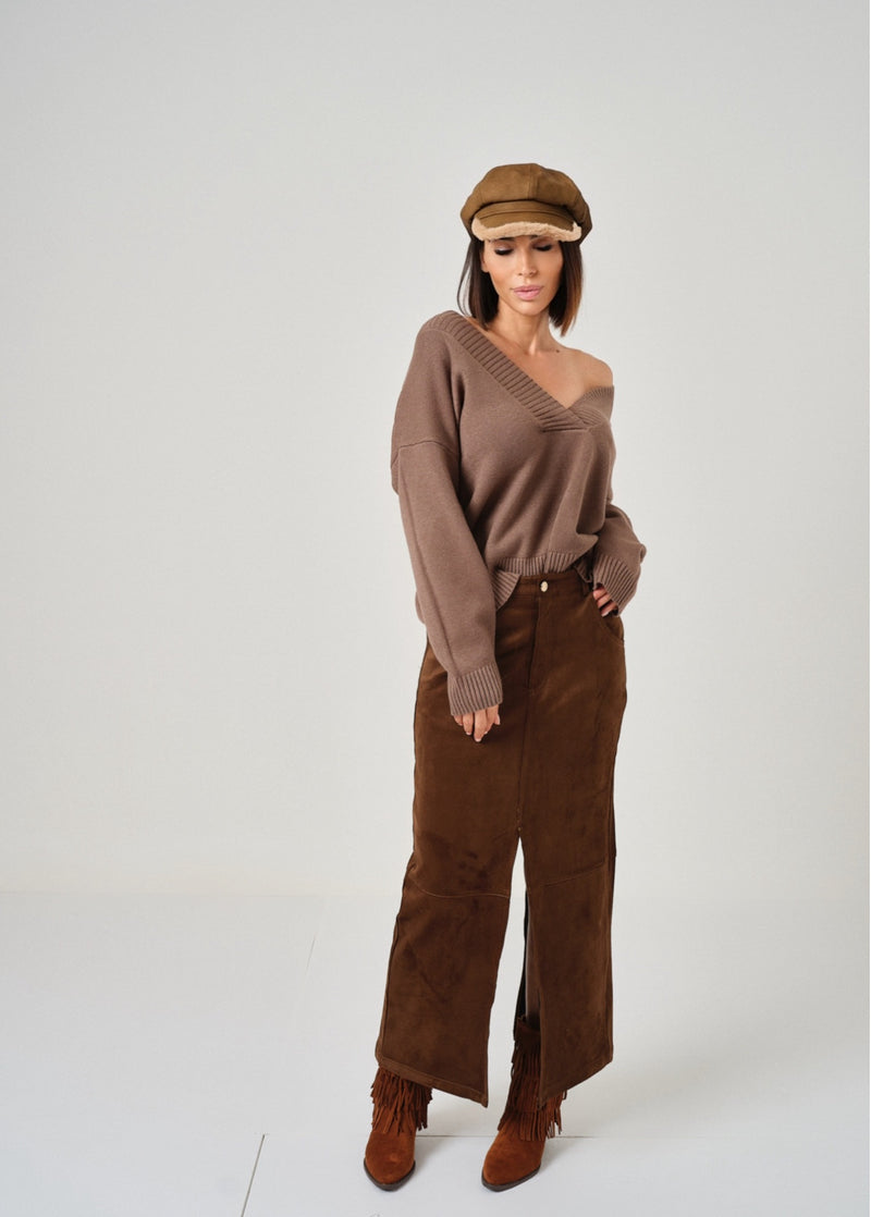 Maglia tortora scollo FEDERICA BI